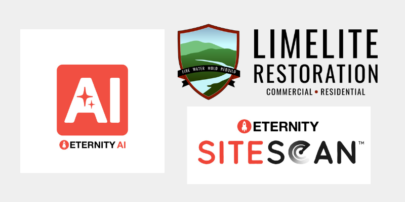 Logos of Eternity AI, Limelite Restoration, and Eternity SiteScan on a gray background
